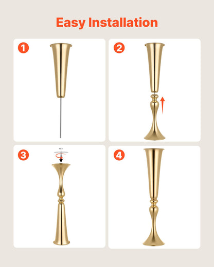 12 PCS Wedding Flower Vase, 55 cm Tall Trumpet Flower Table Centerpieces, Banquet Vases Easy Installation, Electroplated Versatile Arrangement Stand for Party Events Home Decor Reception, Gold