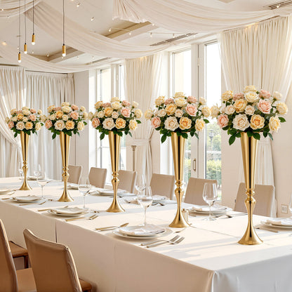 12 PCS Wedding Flower Vase, 55 cm Tall Trumpet Flower Table Centerpieces, Banquet Vases Easy Installation, Electroplated Versatile Arrangement Stand for Party Events Home Decor Reception, Gold