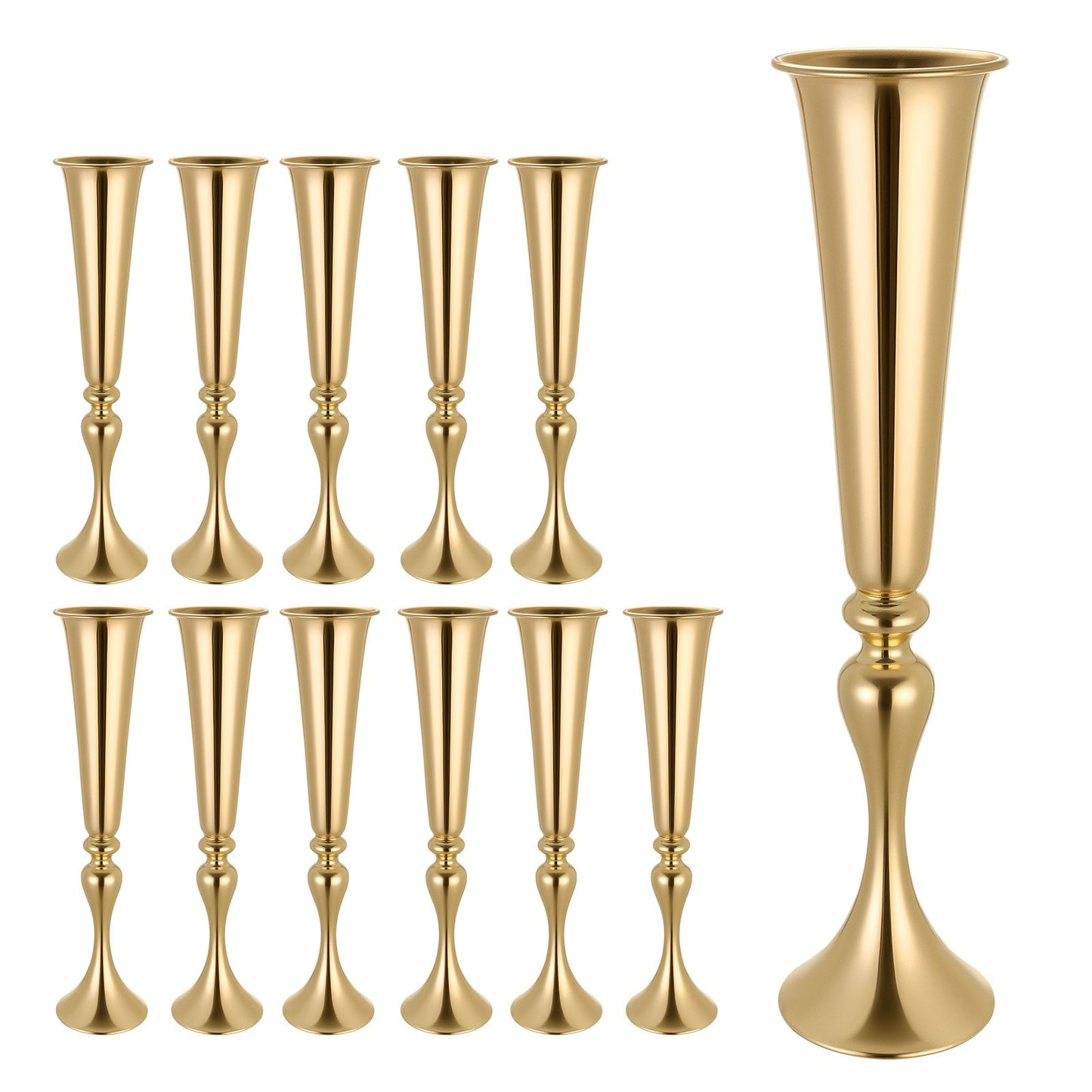 12 PCS Wedding Flower Vase, 55 cm Tall Trumpet Flower Table Centerpieces, Banquet Vases Easy Installation, Electroplated Versatile Arrangement Stand for Party Events Home Decor Reception, Gold