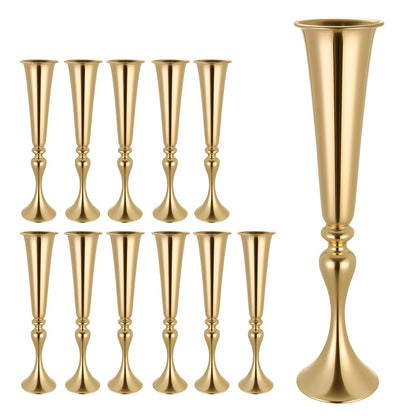 12 PCS Wedding Flower Vase, 55 cm Tall Trumpet Flower Table Centerpieces, Banquet Vases Easy Installation, Electroplated Versatile Arrangement Stand for Party Events Home Decor Reception, Gold
