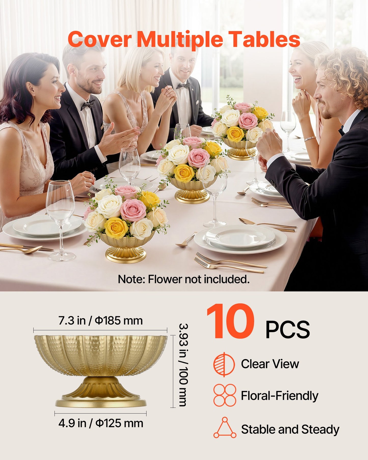 10 PCS Wedding Flower Vase, 12 cm Tall Mini Flower Table Centerpieces, Small Floral Bowl Decorative Easy Installation, Versatile Arrangement Stand for Party Events Home Decor Reception, Gold