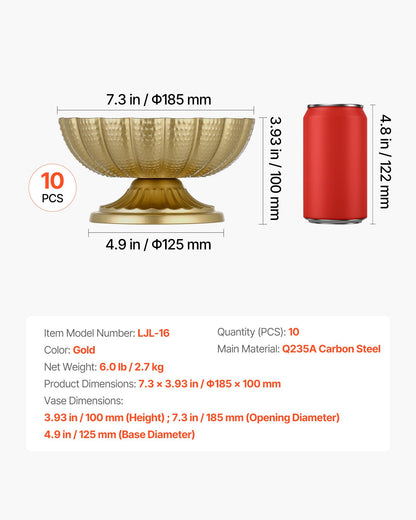 10 PCS Wedding Flower Vase, 12 cm Tall Mini Flower Table Centerpieces, Small Floral Bowl Decorative Easy Installation, Versatile Arrangement Stand for Party Events Home Decor Reception, Gold
