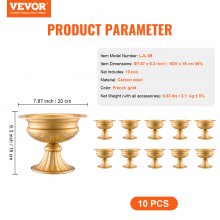 10 Gold Metal Flower Vase Stands for Wedding Table Decor, 16cm Height