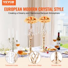 10-Piece 0.55m Tall Crystal Flower Stand Vase for Events and Decor, Gold Finish