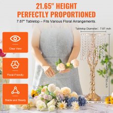 10-Piece 0.55m Tall Crystal Flower Stand Vase for Events and Decor, Gold Finish