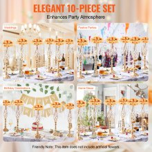 10-Piece 0.55m Tall Crystal Flower Stand Vase for Events and Decor, Gold Finish