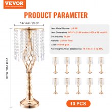 10-Piece 0.55m Tall Crystal Flower Stand Vase for Events and Decor, Gold Finish