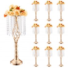 10-Piece 0.55m Tall Crystal Flower Stand Vase for Events and Decor, Gold Finish
