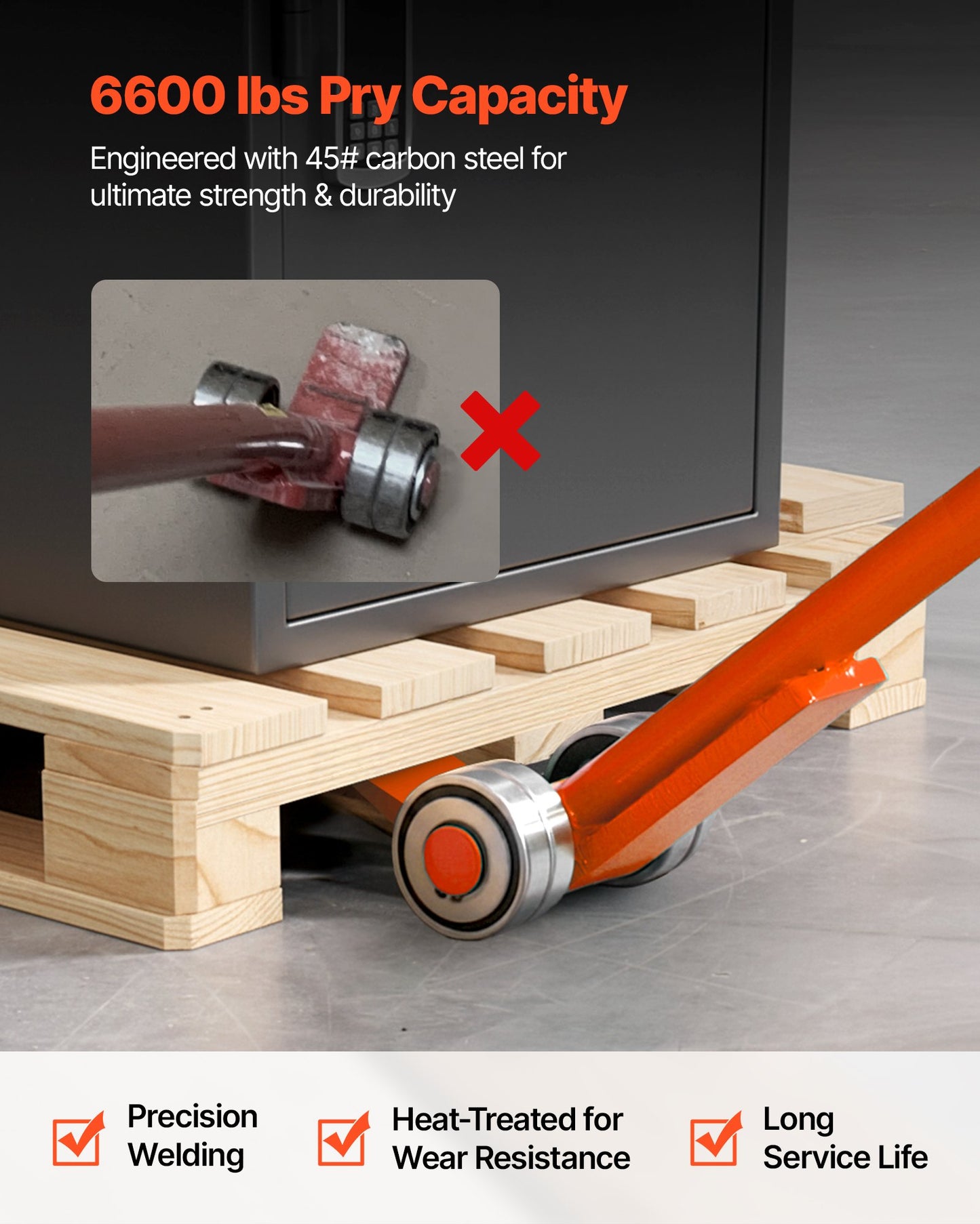 Prylever Bar, 2994 kg Weight Capacity, 1.4 m Carbon Steel Handle Lever Dolly, Pry Lever Bar with Wheels for Large Pallets, Heavy Items, Concrete Blocks, Heavy Duty Equipment Handling