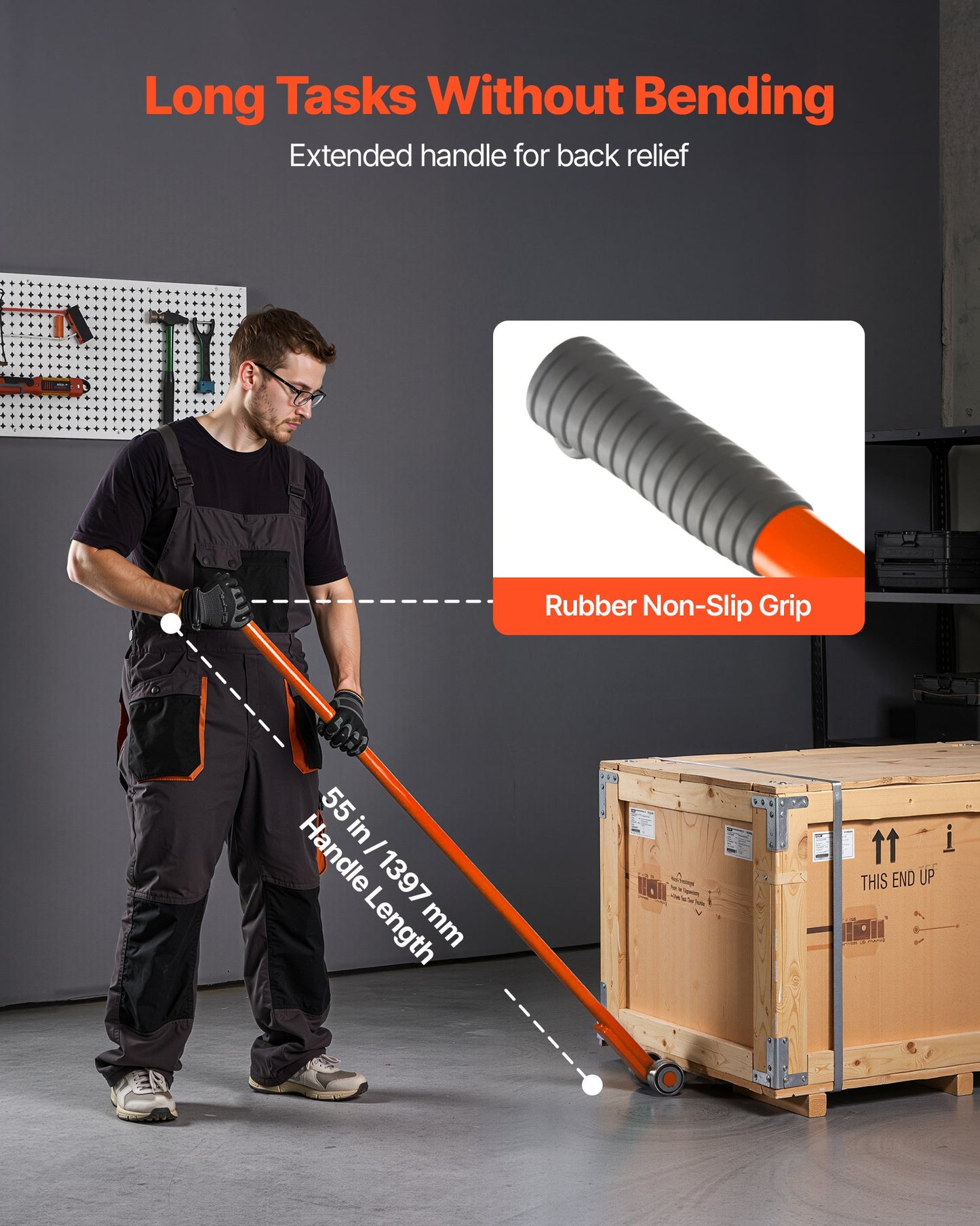 Prylever Bar, 2994 kg Weight Capacity, 1.4 m Carbon Steel Handle Lever Dolly, Pry Lever Bar with Wheels for Large Pallets, Heavy Items, Concrete Blocks, Heavy Duty Equipment Handling