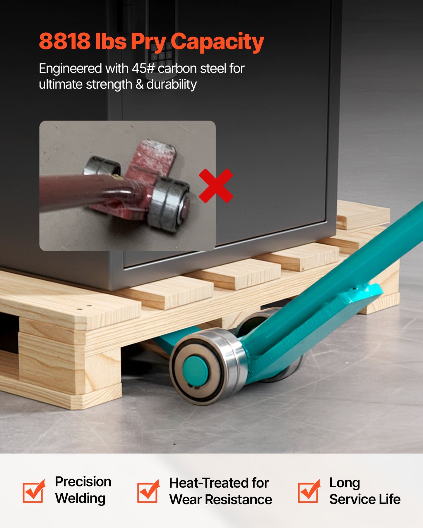 Prylever Bar, 4 T Weight Capacity, 1.4 m Carbon Steel Handle Lever Dolly, Pry Lever Bar with Wheels for Large Pallets, Heavy Items, Concrete Blocks, Heavy Duty Equipment Handling