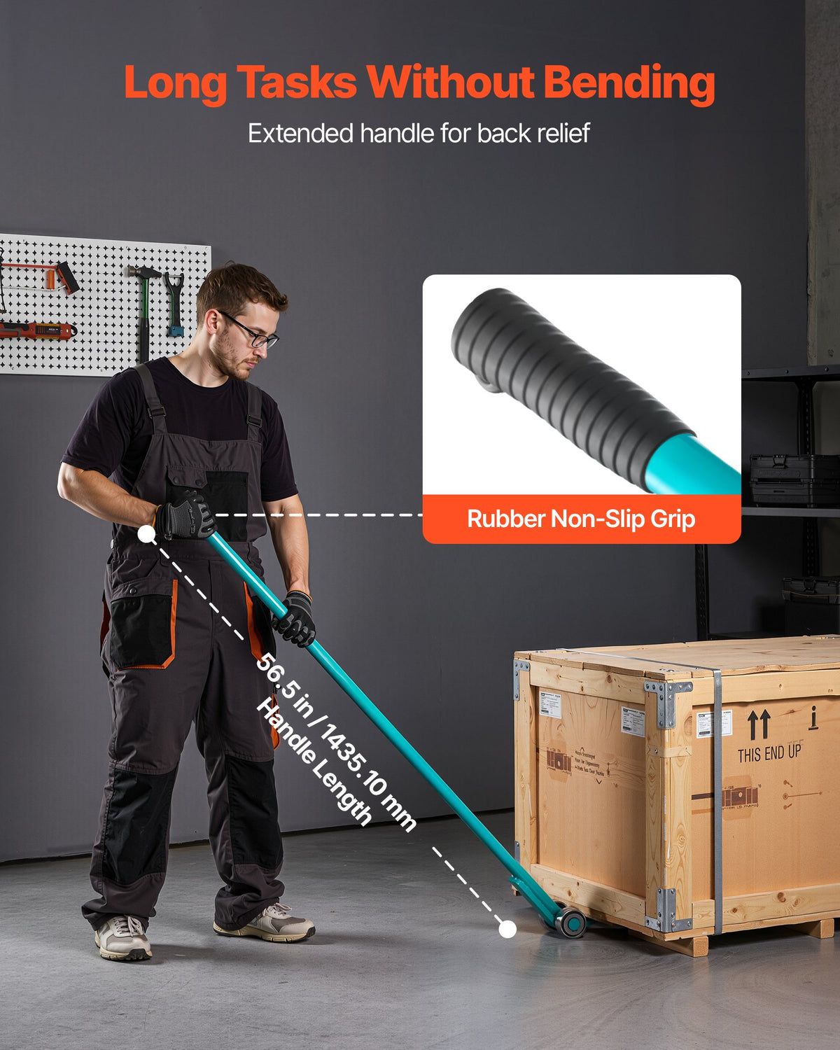 Prylever Bar, 4 T Weight Capacity, 1.4 m Carbon Steel Handle Lever Dolly, Pry Lever Bar with Wheels for Large Pallets, Heavy Items, Concrete Blocks, Heavy Duty Equipment Handling