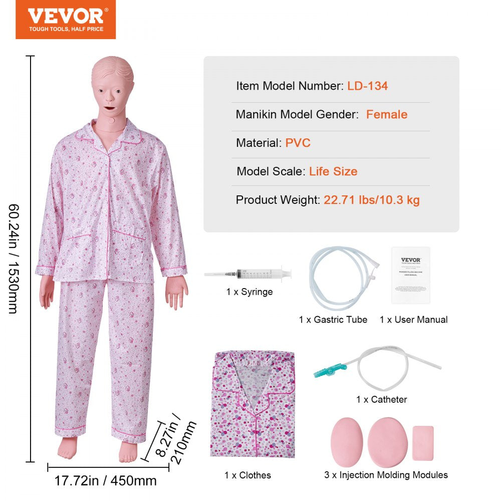VEVOR Female Manikin Model Anatomical Nursing Training Patient Care Practice