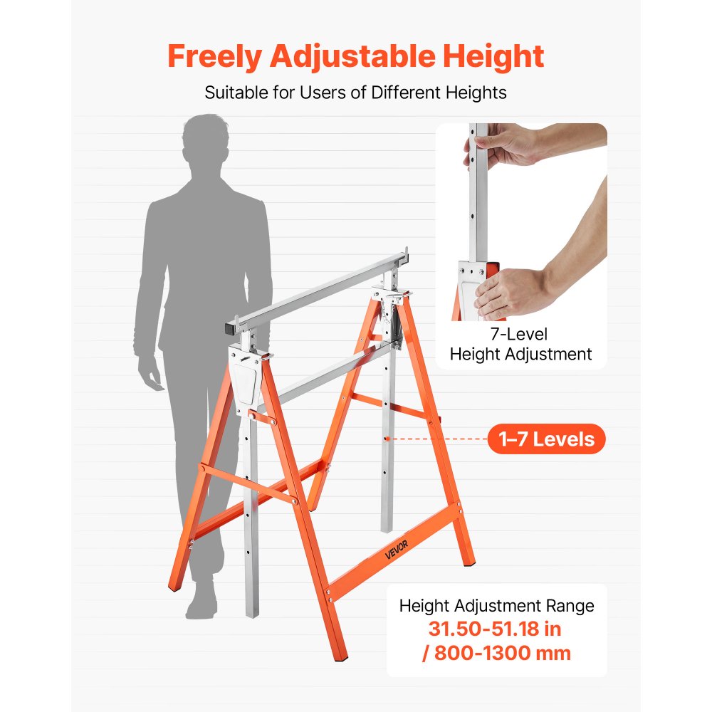 Saw Horses 2 Pack Work Bench Heavy Duty 199.6 kg Load Adjustable Height
