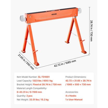 Saw Horses 2 Pack Work Bench Heavy Duty 600.1 kg Capacity for Woodworking