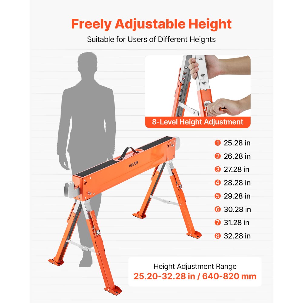 Saw Horses 2 Pack Work Bench Heavy Duty 816.5 kg Load Adjustable Height