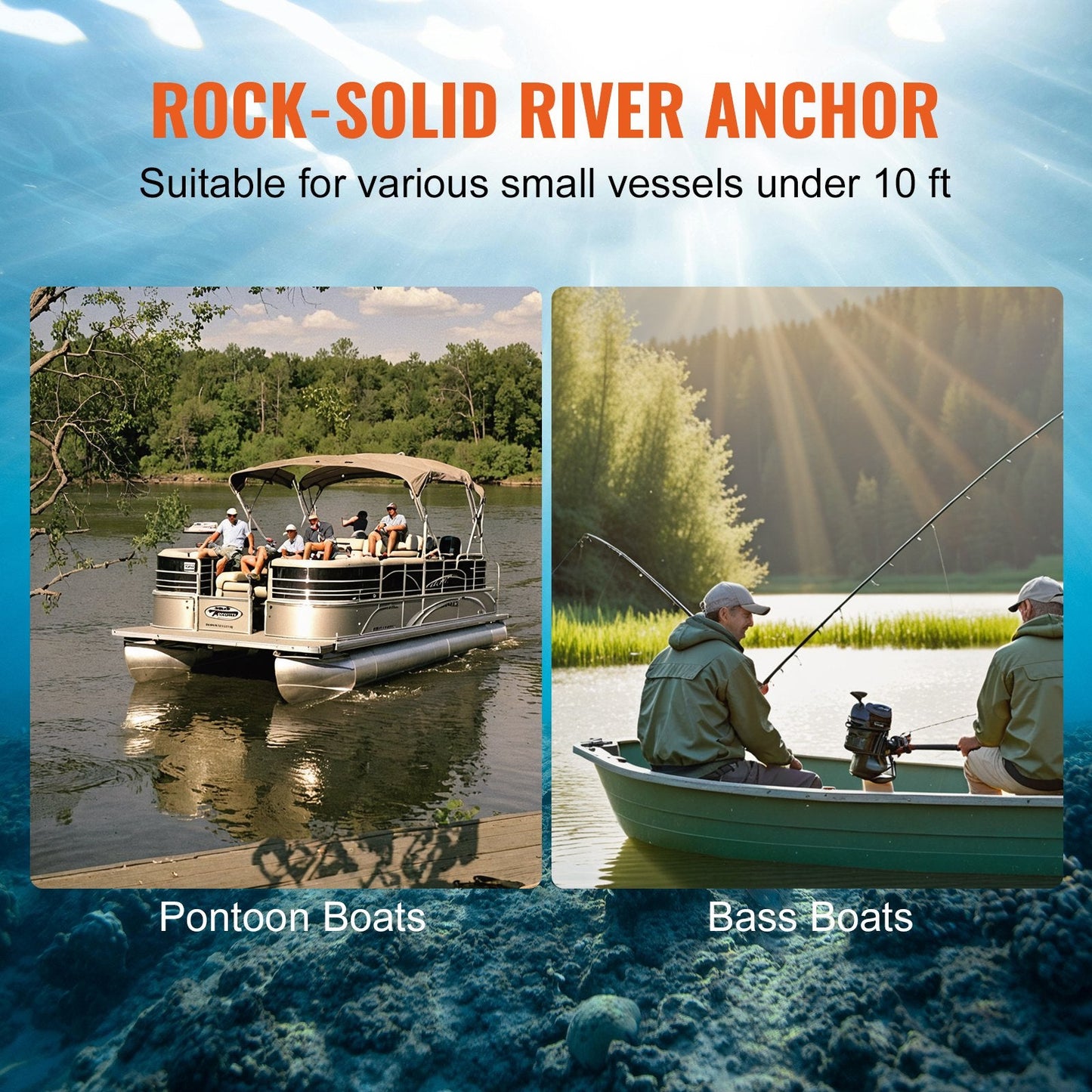 Heavy-Duty 5.4 kg River Anchor, Black Vinyl-Coated Cast Iron with Shackle