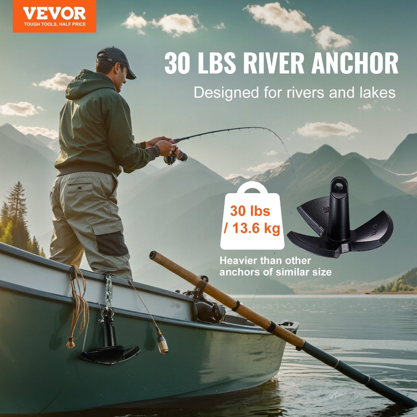Heavy-Duty 13.6 kg River Boat Anchor, Cast Iron with Vinyl Coating