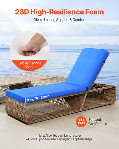 Chaise Lounge Cushion, 183 x 53.3 x 7.5 cm , Outdoor Lounge Chair Cushions, Waterproof & Fade-Resistant, Sun Lounger Replacement Cushions with Ties, Patio Lounger Pads for Pool Deck Lawn, Blue