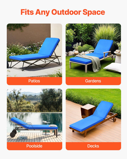 Chaise Lounge Cushion, 183 x 53.3 x 7.5 cm , Outdoor Lounge Chair Cushions, Waterproof & Fade-Resistant, Sun Lounger Replacement Cushions with Ties, Patio Lounger Pads for Pool Deck Lawn, Blue