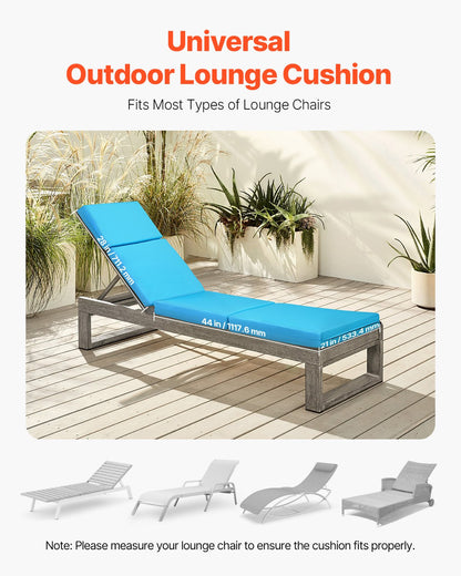Chaise Lounge Cushion, 183x53.3x9.8 cm, Set of 2 Outdoor Lounge Chair Cushions, Waterproof & Fade-Resistant, Sun Lounger Cushions with Ties, Thick Patio Lounger Pads for Pool Deck, Teal Color