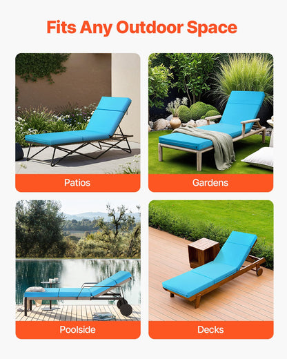 Chaise Lounge Cushion, 183x53.3x9.8 cm, Set of 2 Outdoor Lounge Chair Cushions, Waterproof & Fade-Resistant, Sun Lounger Cushions with Ties, Thick Patio Lounger Pads for Pool Deck, Teal Color