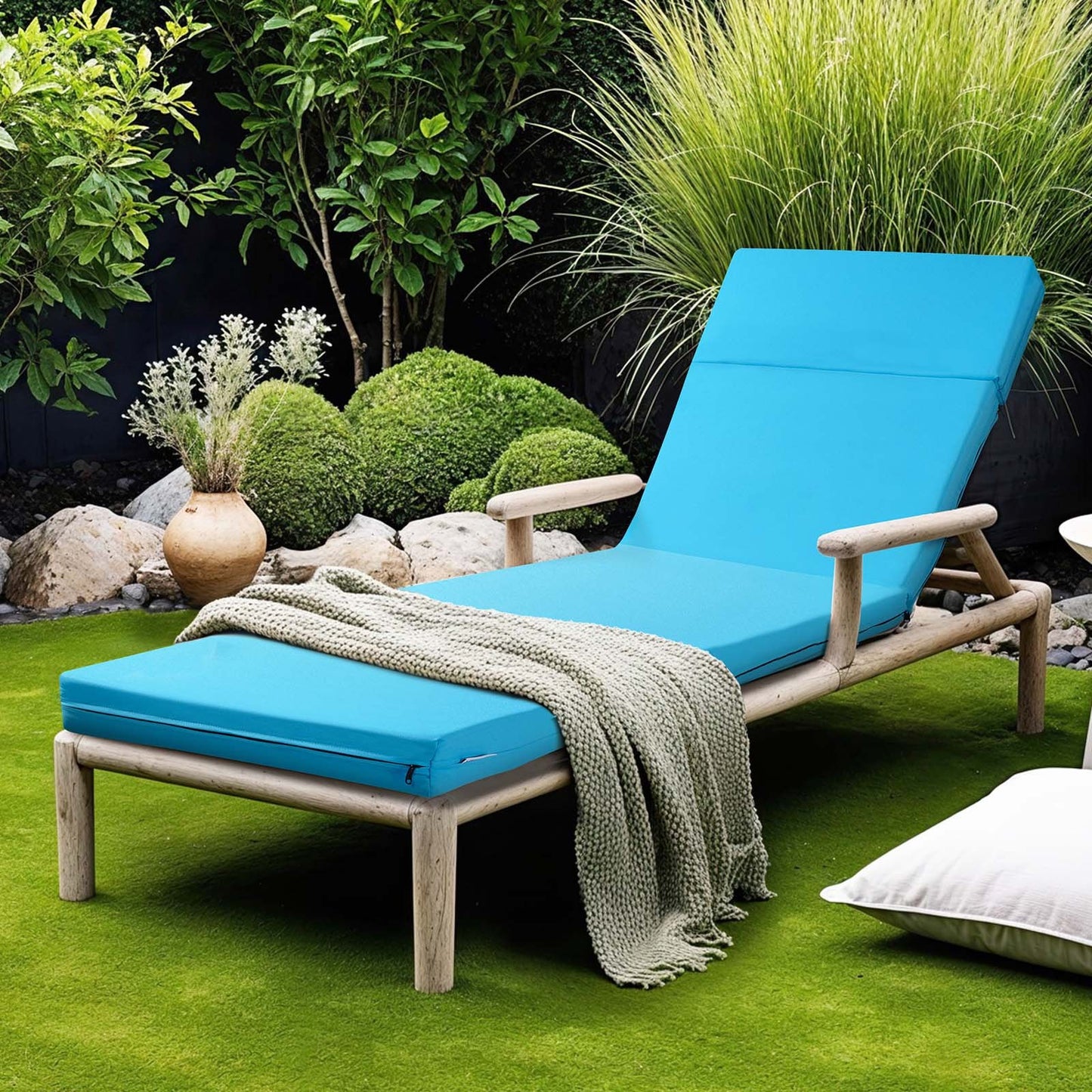 Chaise Lounge Cushion, 183x53.3x9.8 cm, Set of 2 Outdoor Lounge Chair Cushions, Waterproof & Fade-Resistant, Sun Lounger Cushions with Ties, Thick Patio Lounger Pads for Pool Deck, Teal Color