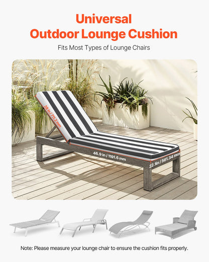 Chaise Lounge Cushion, 89x56x71 cm, Set of 2 Outdoor Lounge Chair Cushions, Waterproof & Fade-Resistant Sun Lounger Cushions with Ties, Patio Lounger Pads for Pool Deck, Black & White Stripes