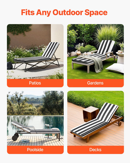 Chaise Lounge Cushion, 89x56x71 cm, Set of 2 Outdoor Lounge Chair Cushions, Waterproof & Fade-Resistant Sun Lounger Cushions with Ties, Patio Lounger Pads for Pool Deck, Black & White Stripes