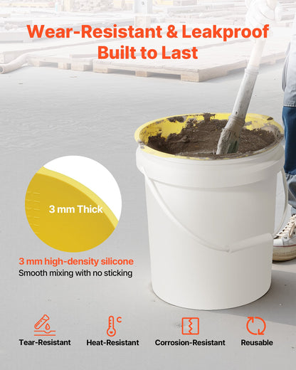2 Pcs 18.9L Bucket Liner for Concrete Mix, Reusable Silicone Mortar Bucket Liner for Thinset Paint Concrete Epoxy Mixing, Heavy-duty Grout Mixer Insert with Measurements, Blue & Yellow