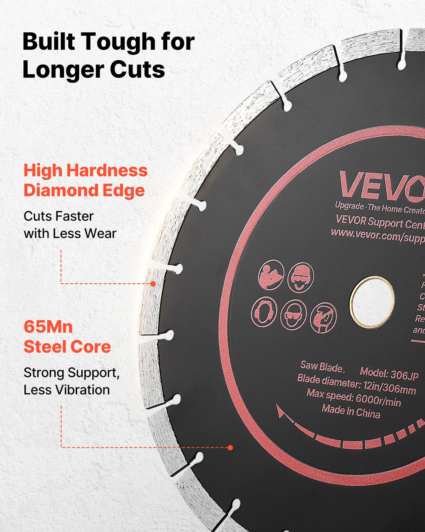Diamond Blades 306 mm, 3-Pack Concrete Saw Blade Set, 25.4 mm Arbor, High-Hardness Diamond Segments, 65Mn Steel Core, Dry Wet Cutting, Clean Edges for Concrete, Masonry, Brick, Stone, Granite