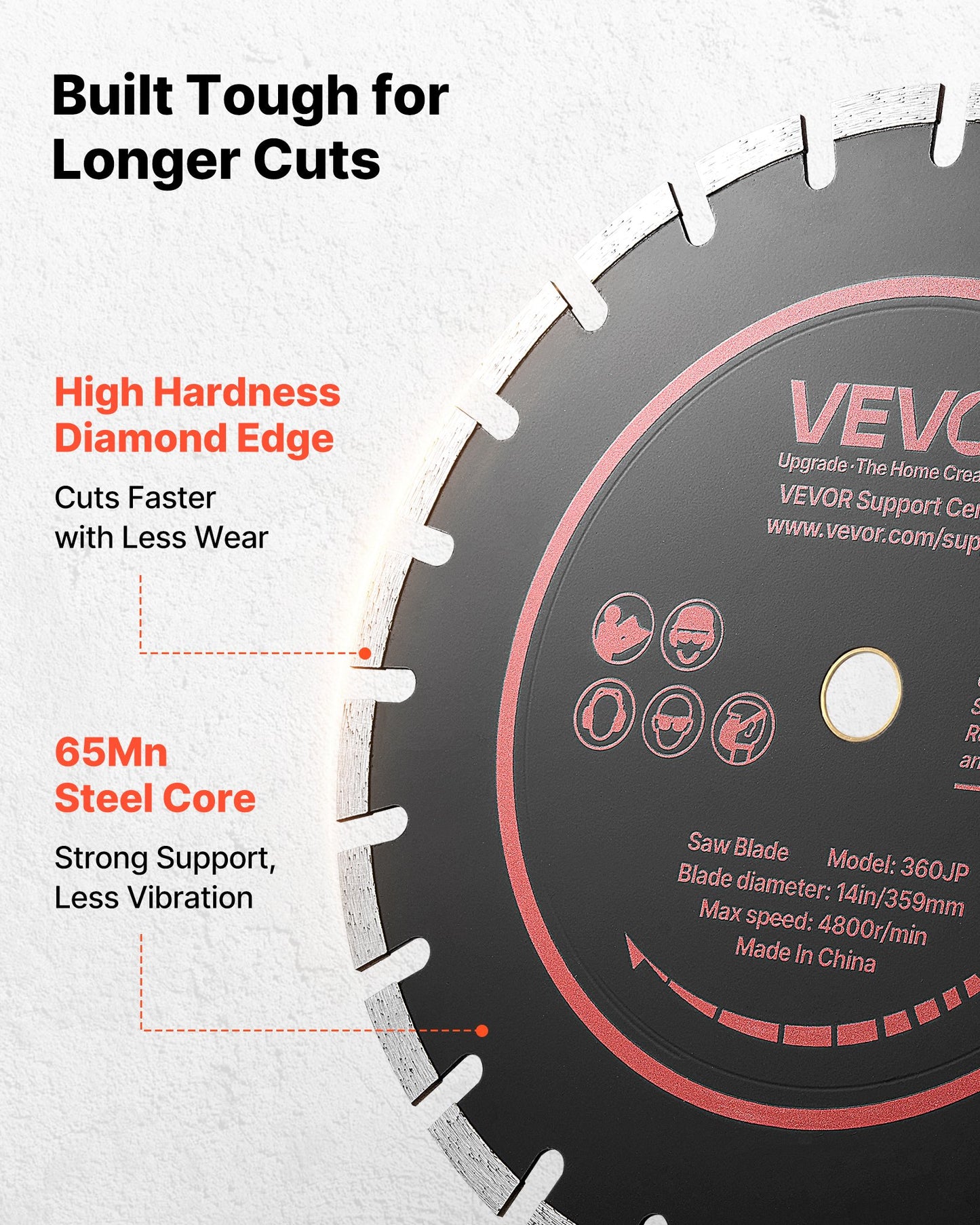 Diamond Blades 359 mm, 3-Pack Concrete Saw Blade Set, 25.4 mm Arbor, High-Hardness Diamond Segments, 65Mn Steel Core, Dry Wet Cutting, Clean Edges for Concrete, Masonry, Brick, Stone, Granite