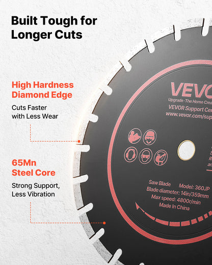 Diamond Blades 359 mm, 3-Pack Concrete Saw Blade Set, 25.4 mm Arbor, High-Hardness Diamond Segments, 65Mn Steel Core, Dry Wet Cutting, Clean Edges for Concrete, Masonry, Brick, Stone, Granite