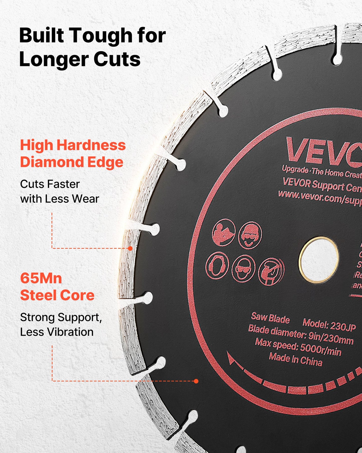 Diamond Blades 230 mm, 3-Pack Concrete Saw Blade Set, 22.2 mm Arbor, High-Hardness Diamond Segments, 65Mn Steel Core, Dry Wet Cutting, Clean Edges for Concrete, Masonry, Brick, Stone, Granite