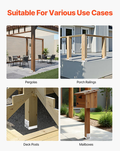 6x6 Post Base 10 Pcs, Inner Size 5.49x5.57inch/139.5x141.5mm Concrete Post Anchor, Heavy-Duty Zinc-Plated Carbon Steel Posts Brackets with 1 Inch Standoff Elevation, for Concrete Pergolas Patio
