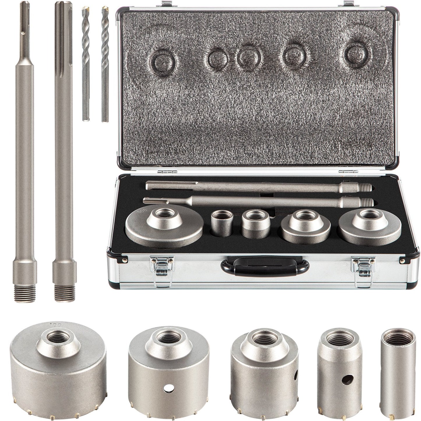 Concrete Hole Saw Kit, 30-100mm, SDS Plus/Max, Carbon Steel, 4-in-1 Set