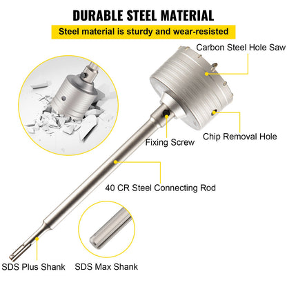 VEVOR Concrete Hole Saw Kit, 1-2/11\", 1-3/5\", 2-9/16\", 3-5/32\", 3-15/16\" Drill