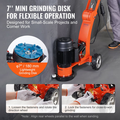 VEVOR Electric Concrete Floor Grinder 7" Walk-Behind Grinder 2.0HP Concrete Floor