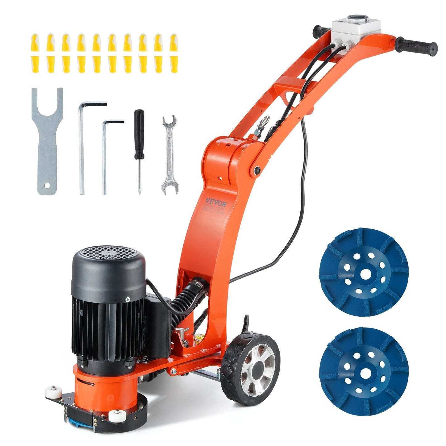 Electric Floor Grinder, 2.0HP, 1500W, 0.18m Disk, Adjustable Handle, 43kg