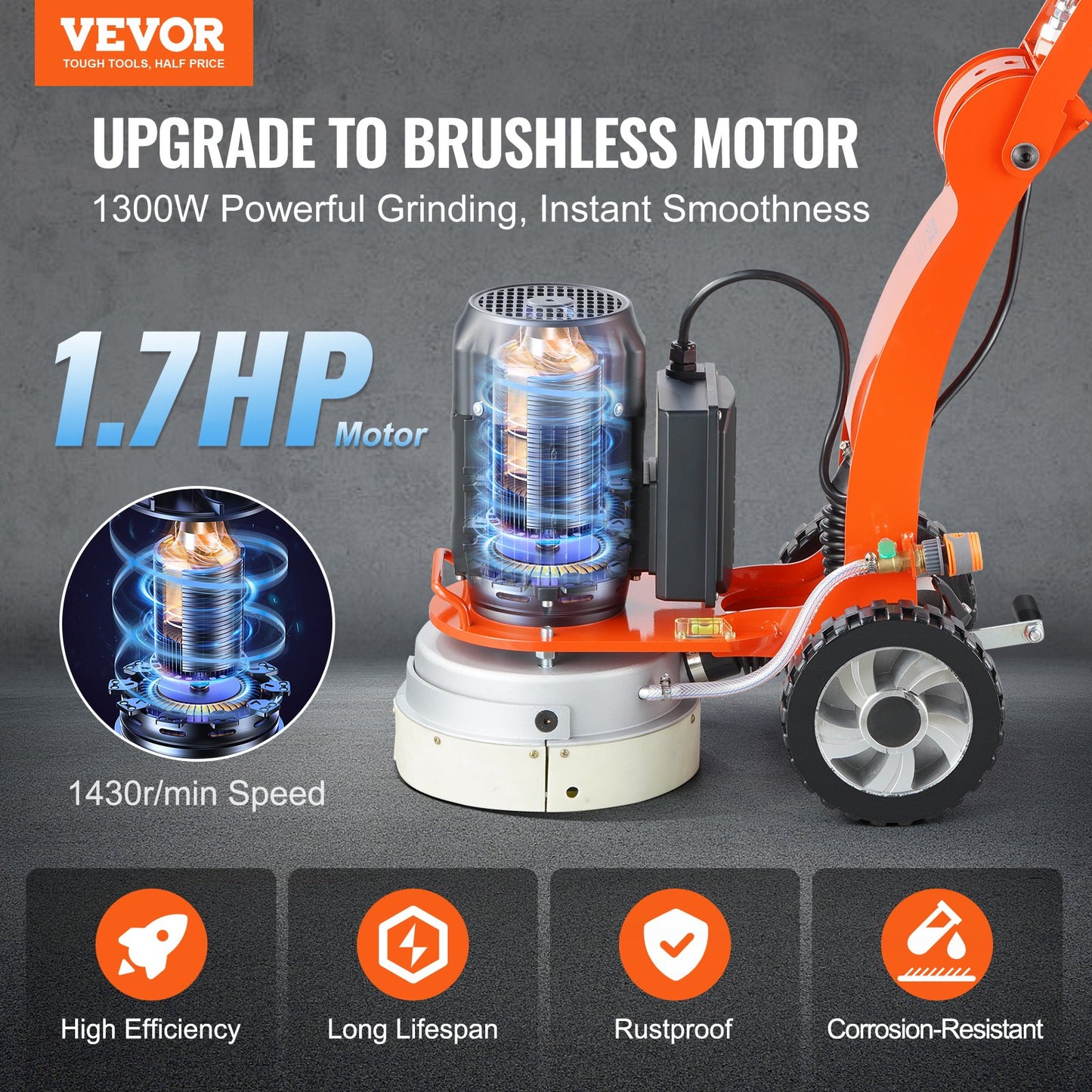 VEVOR Electric Concrete Floor Grinder 10" Walk-Behind Grinder 3.0HP Concrete Floor