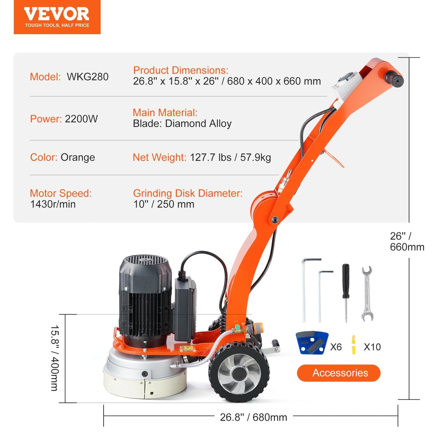 Electric Floor Grinder & Polisher, 3.0HP, 250mm, for Granite/Marble/Stone