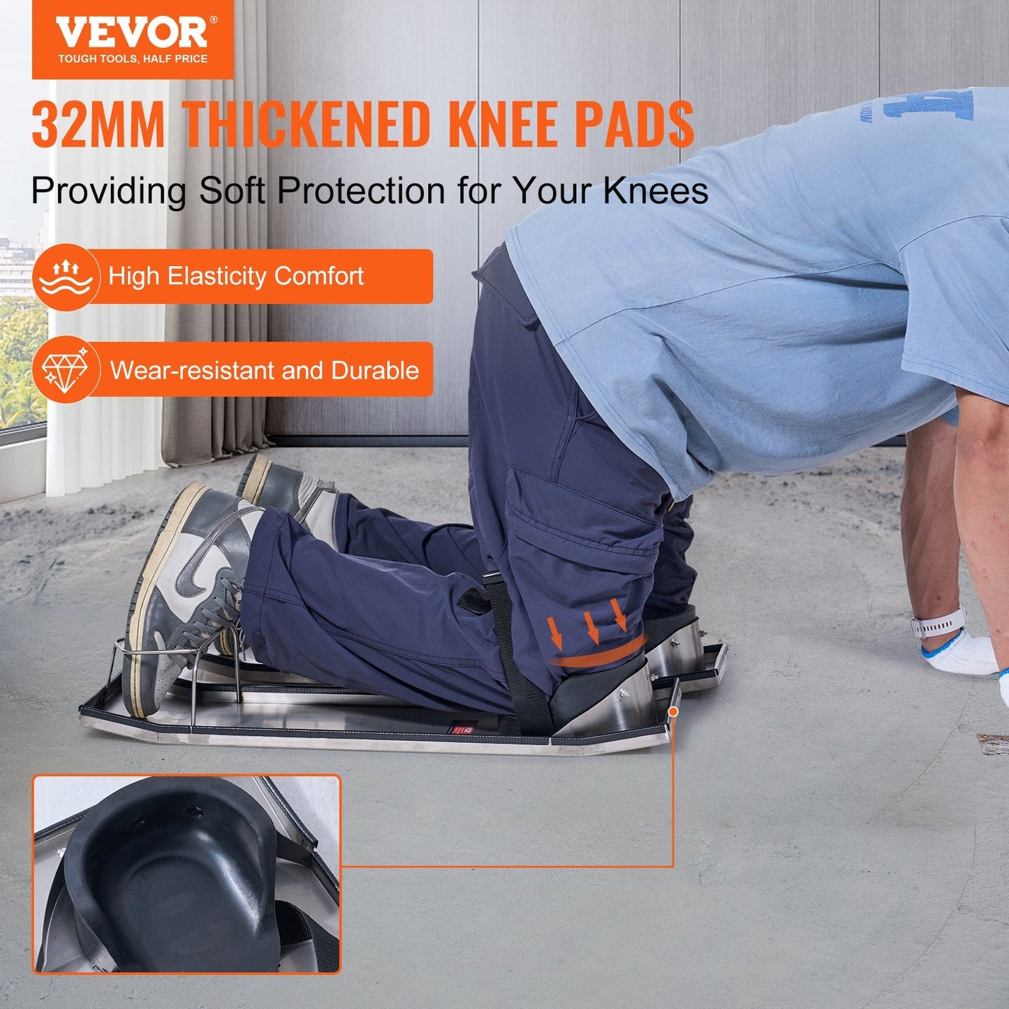 Stainless Steel Concrete Slider Boards with EVA Knee Pads, 75x20 cm, Set of 2
