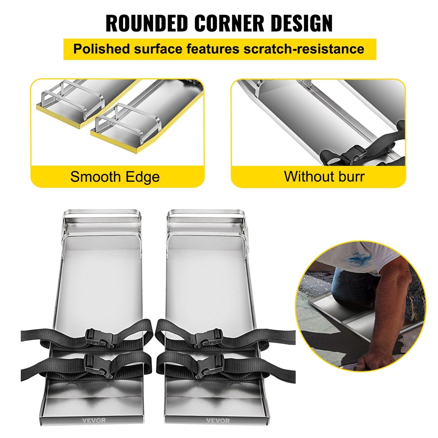 Stainless Steel Concrete Knee Slider Boards, 75x20 cm, Pair for Finishing