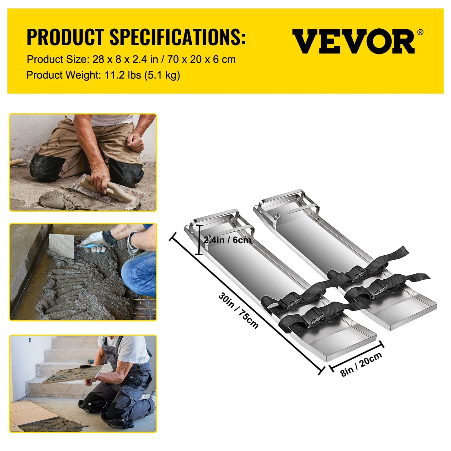 VEVOR Concrete Knee Boards 70cm x 20cm Slider Knee Boards, Kneeler Board Stainless