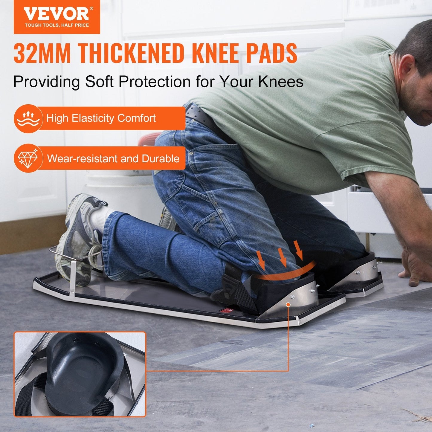 Stainless Steel Concrete Knee Boards with Adjustable Straps, 0.75m x 0.25m