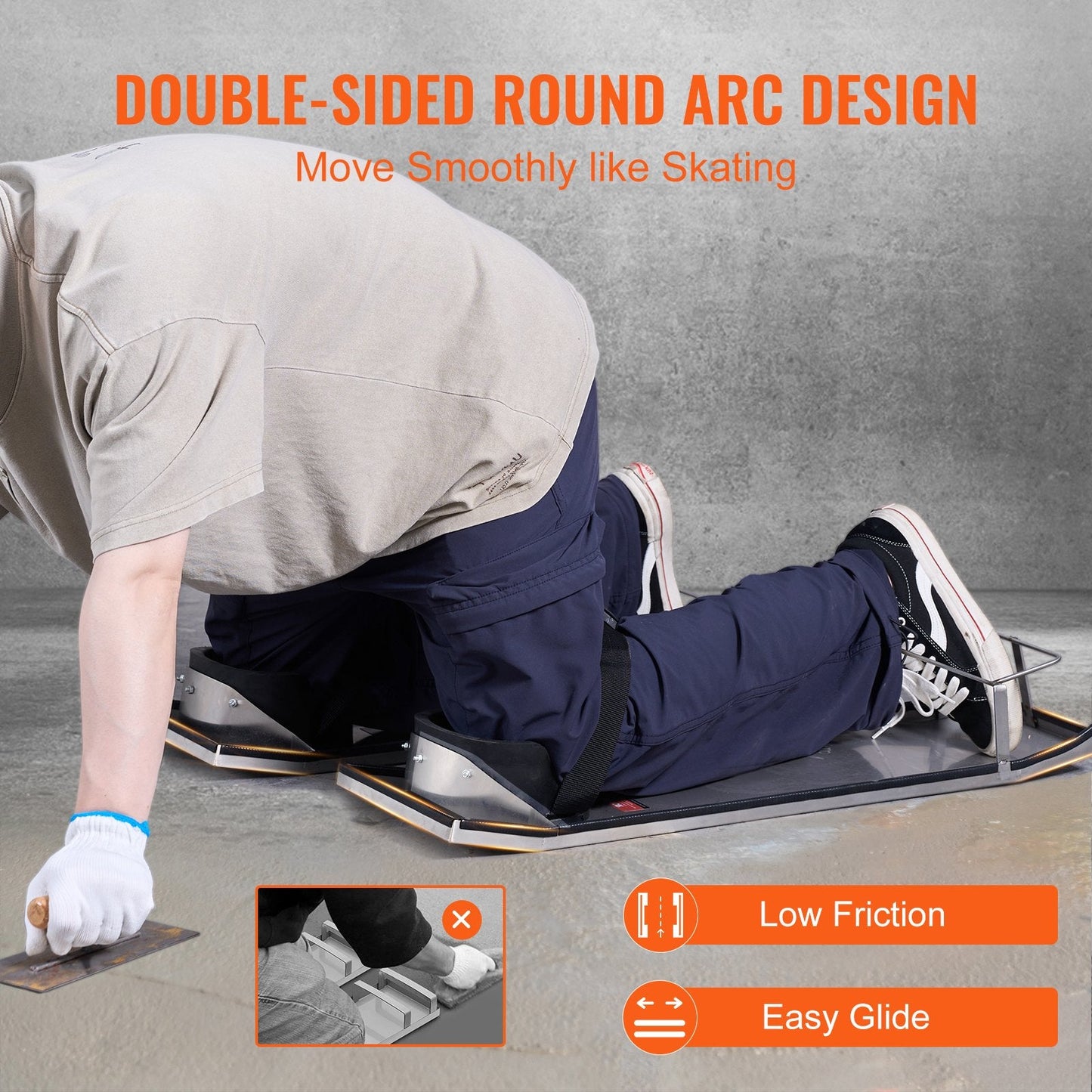 Stainless Steel Concrete Knee Boards with Adjustable Straps, 0.75m x 0.25m