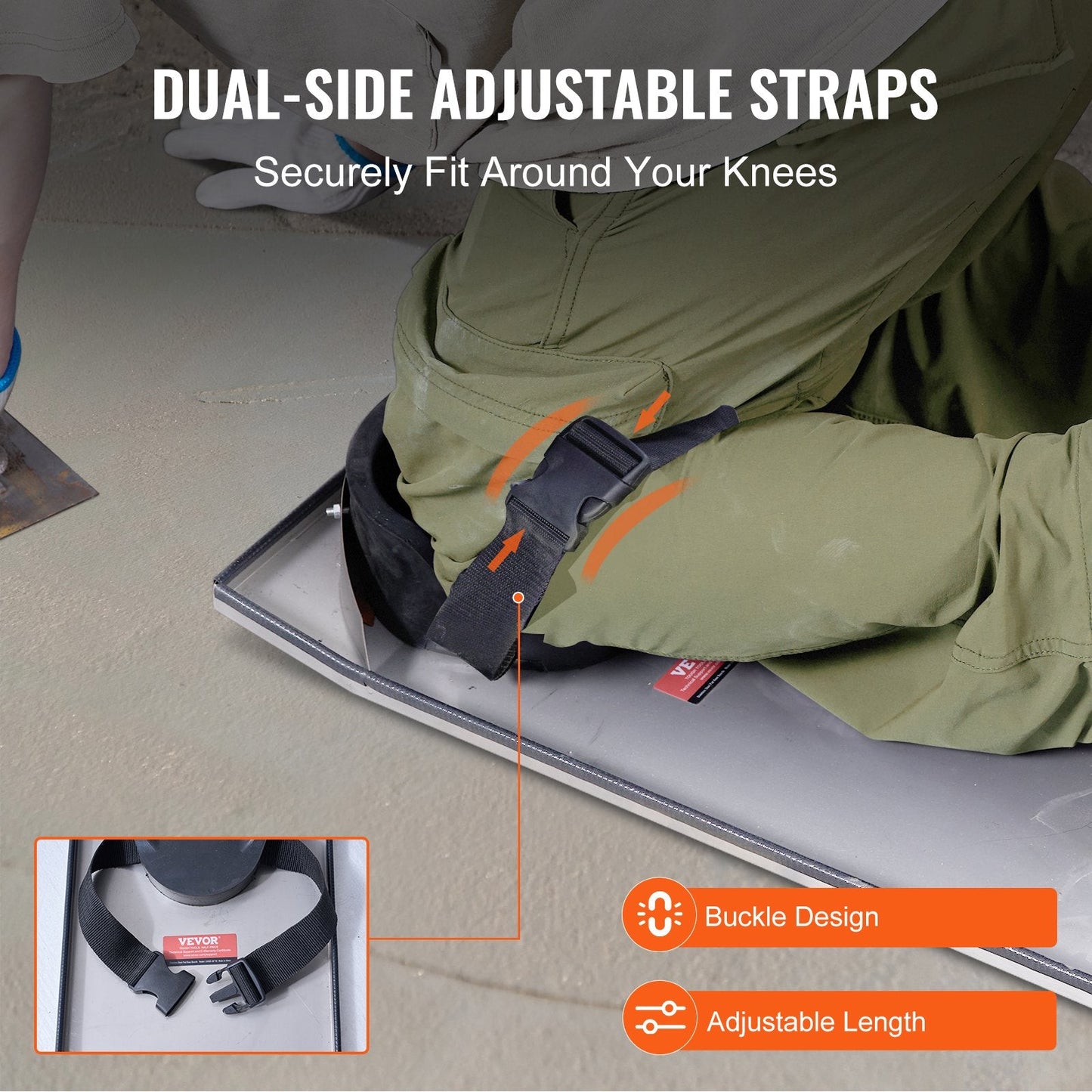 Stainless Steel Concrete Knee Boards with Adjustable Straps, 0.75m x 0.25m