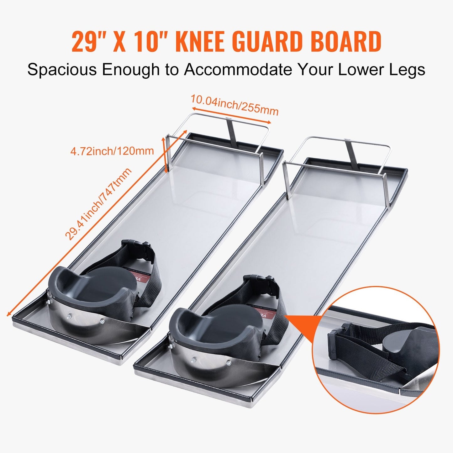 Stainless Steel Concrete Knee Boards with Adjustable Straps, 0.75m x 0.25m