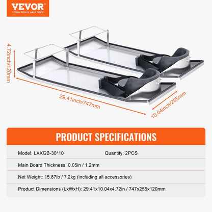 Stainless Steel Concrete Knee Boards with Adjustable Straps, 0.75m x 0.25m