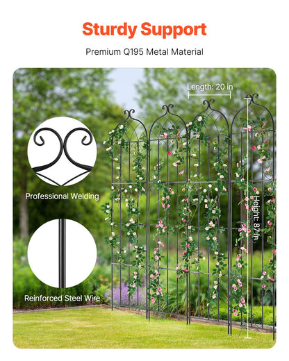 VEVOR 4 Packs Metal Garden Trellis for Climbing Plant Support 87x20 in Rustproof